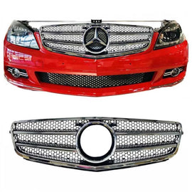 Griglia anteriore per Mercedes-Benz Classe C W204 07-14 A design C63 stile con 2 Fence nero/cromato 1 pezzo