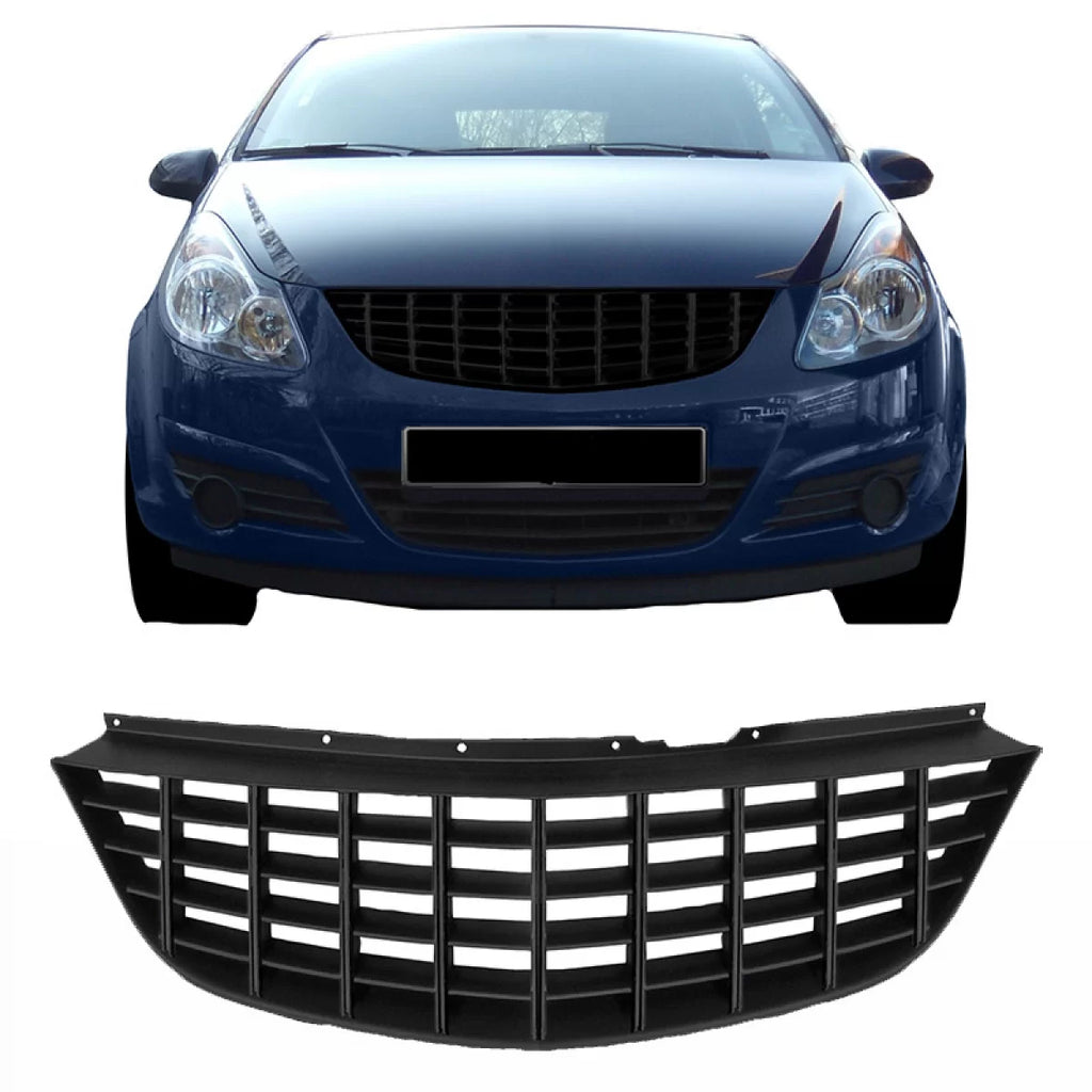 Griglia anteriore per Opel Corsa D 06-11 senza logo con verticale linee tappetino nero 1 pezzo