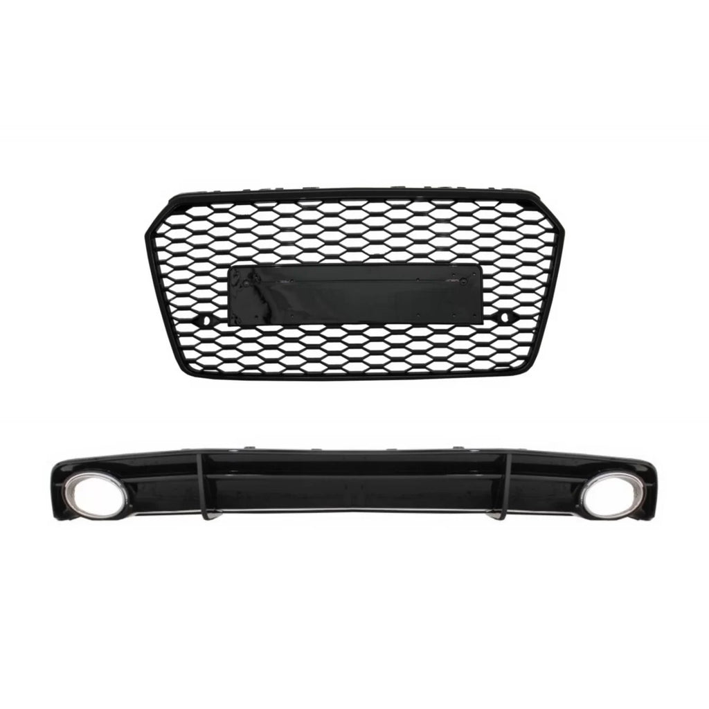 Griglia anteriore con Diffusore paraurti posteriore e Terminali di scarico per Audi A7 4G restyling (2015-2017) RS7