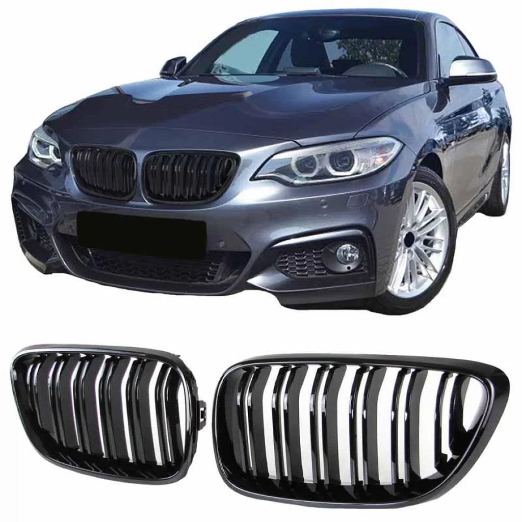 Griglie anteriori per BMW 2 F22 / F23 14-16 M4 stile con doppio griglia nere lucide con 2pcs