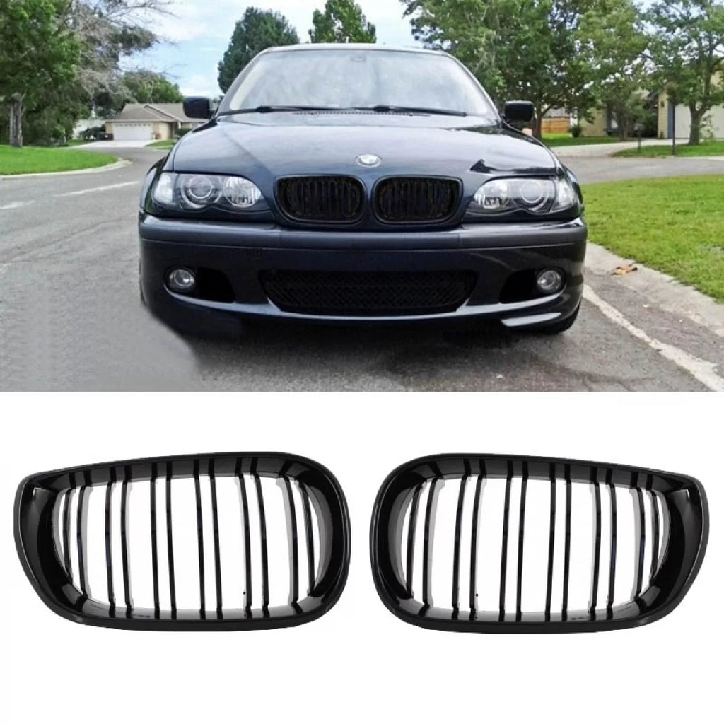 Griglie anteriori per BMW 3 E46 02-05 berlina/Touring M4 stile con doppio griglia nere lucide 2 pezzi