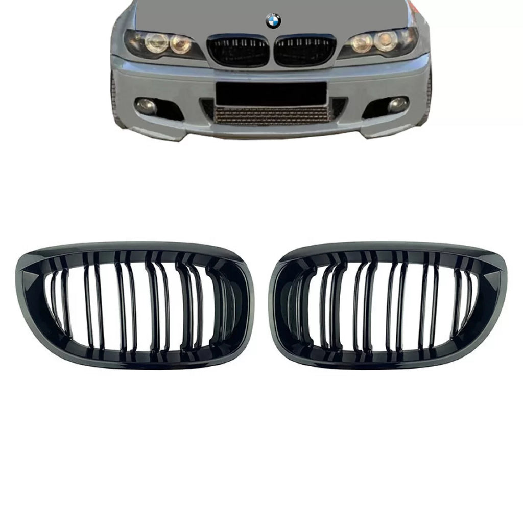 Griglie anteriori per BMW 3 E46 03-06 Coupe/Cabrio M4 stile con doppio griglia nere lucide 2 pezzi
