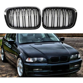 Griglie anteriori per BMW 3 E46 99-01 berlina/Touring/compatto M4 stile con doppio griglia nere lucide 2 pezzi