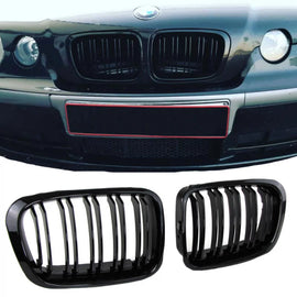Griglie anteriori per BMW 3 E46 99-01 berlina/Touring/compatto M4 stile con doppio griglia nere lucide 2 pezzi