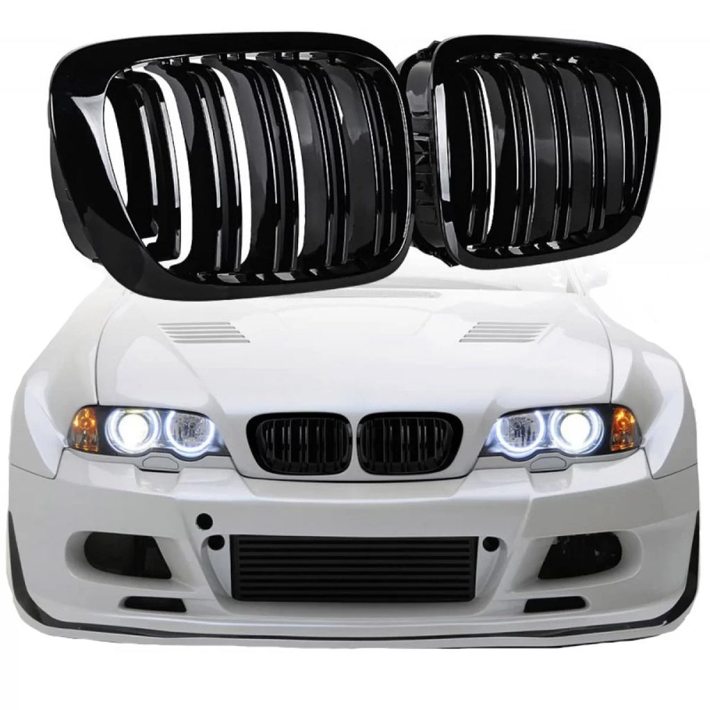 Griglie anteriori per BMW 3 E46 99-03 Coupe/Cabrio M4 stile con doppio griglia nere lucide 2 pezzi