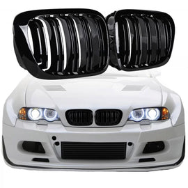 Griglie anteriori per BMW 3 E46 99-03 Coupe/Cabrio M4 stile con doppio griglia nere lucide 2 pezzi
