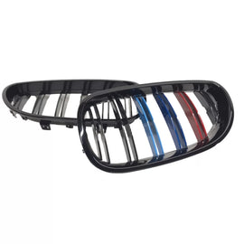 Griglie anteriori per BMW 5 E60 03-11 M4 stile con doppio griglia Tri-colore / nere lucide 2 pezzi