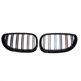 Griglie anteriori per BMW 5 E60 03-11 M4 stile con doppio griglia Tri-colore / nere lucide 2 pezzi