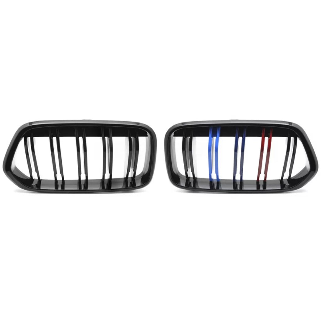 Griglie anteriori per BMW X2 F39 18+ M4 stile con doppio griglia Tri-colore nere lucide 2 pezzi