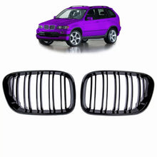 Carica l'immagine nel visualizzatore di Gallery, Griglie anteriori per BMW X5 E53 99-03 M4 stile con doppio griglia nere lucide 2 pezzi