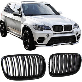 Griglie anteriori per BMW X5 E70 07-13 / X6 E71 08-14 M4 stile con doppio griglia nere lucide con 6 griglie 2 pezzi