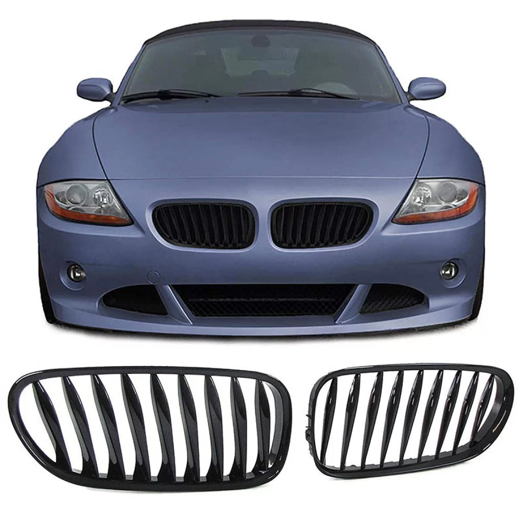 Griglie anteriori per BMW Z4 E85 / E86 02-08 nere lucide 2 pezzi