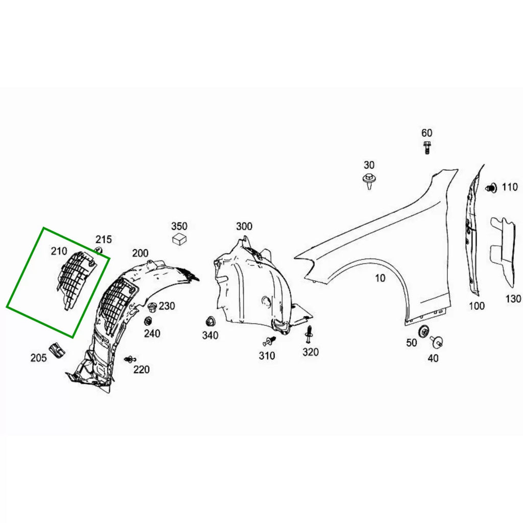 Passaruota anteriore sinistro copertura Servicing appendice per Mercedes Classe C W205 berlina (2014-2018)