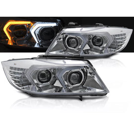 Fari anteriori cromati compatibile BMW E90/E91 05-08 Full LED