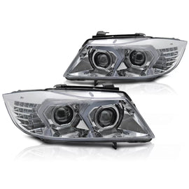 Fari anteriori cromati compatibile BMW E90/E91 05-08 Full LED