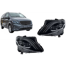 Fari anteriori Full LED per Mercedes Classe V Vito W447 (2014-2024) nero dinamico Indicatori di direzione