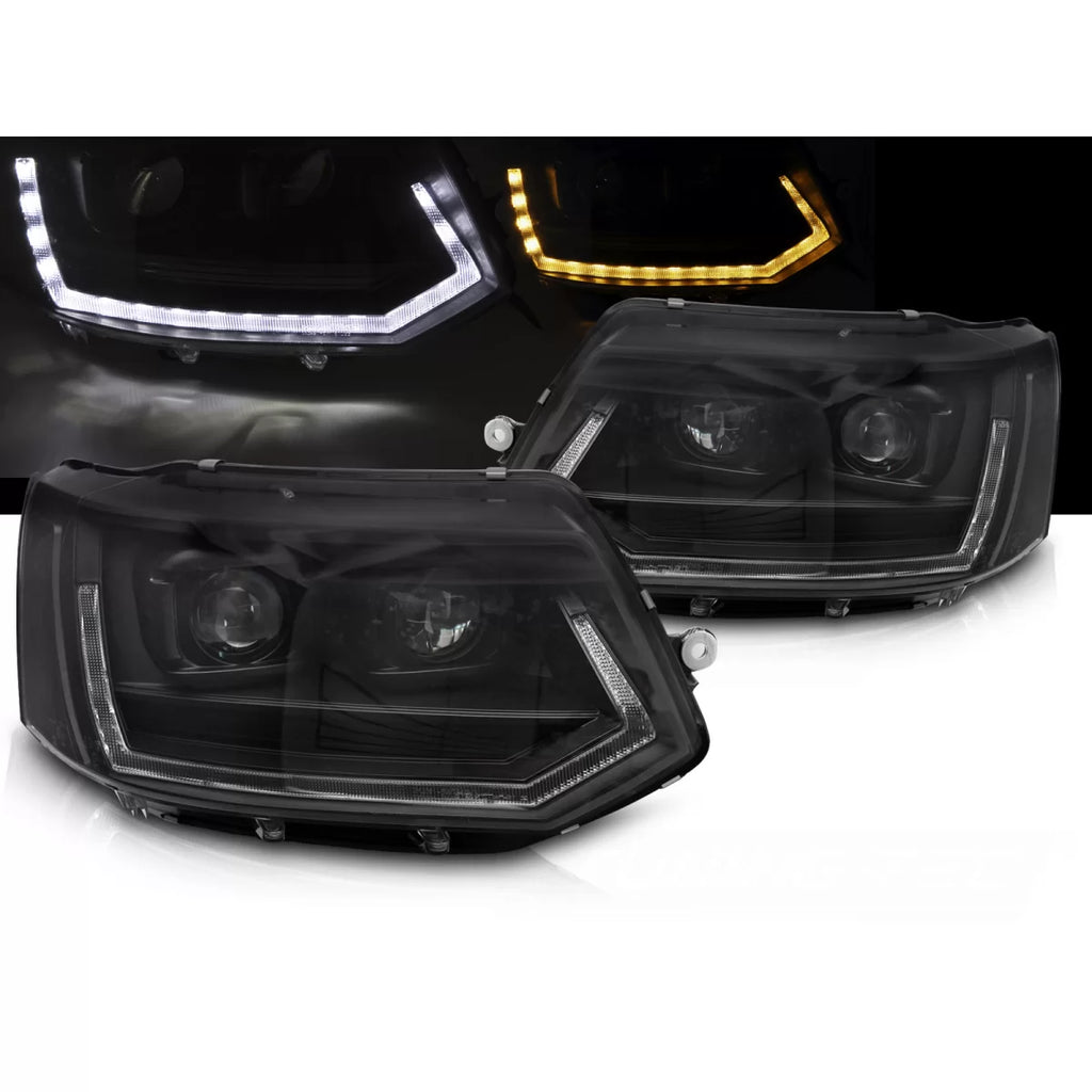 Fari anteriori a guida di luce T6 stile nero DRL SEQ compatibile VW T5 10-15 Full LED