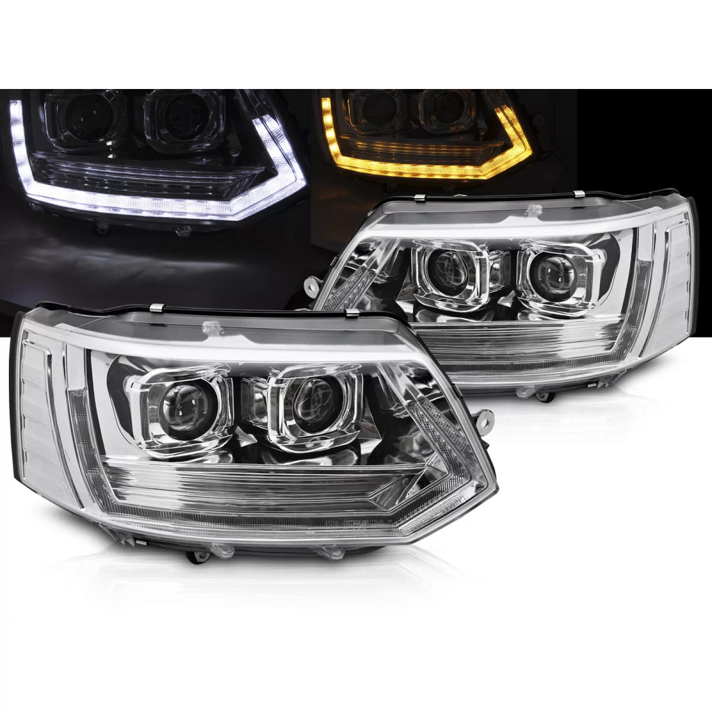Fari anteriori a guida di luce T6 stile cromato DRL SEQ compatibile VW T5 10-15 Full LED