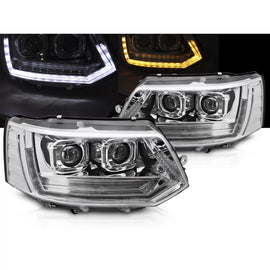 Fari anteriori a guida di luce T6 stile cromato DRL SEQ compatibile VW T5 10-15 Full LED