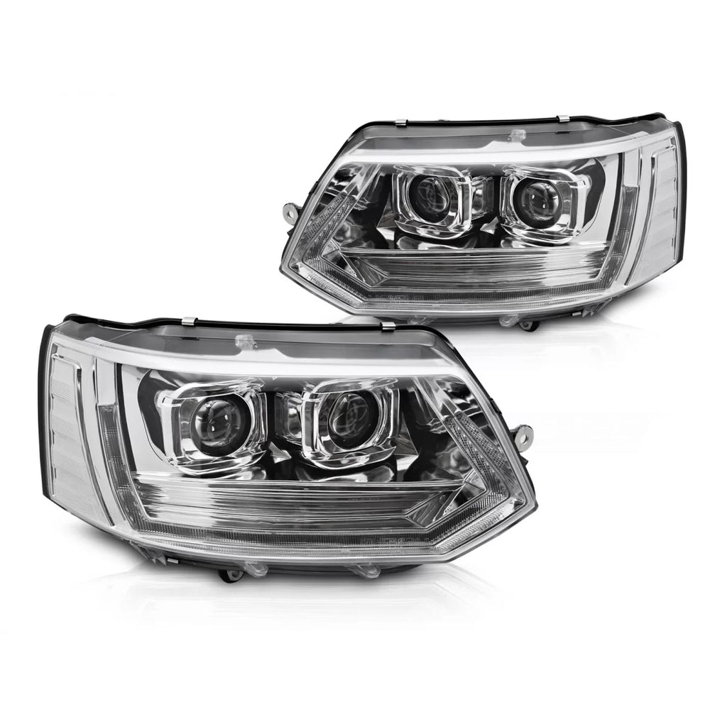 Fari anteriori a guida di luce T6 stile cromato DRL SEQ compatibile VW T5 10-15 Full LED