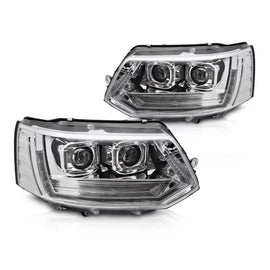 Fari anteriori a guida di luce T6 stile cromato DRL SEQ compatibile VW T5 10-15 Full LED