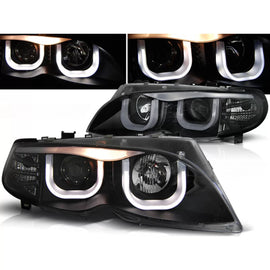 Fari anteriori Angel Eyes 3D nero compatibile BMW E46 09.01-03.05 S/T nero