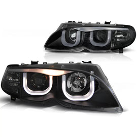 Fari anteriori Angel Eyes 3D nero compatibile BMW E46 09.01-03.05 S/T nero