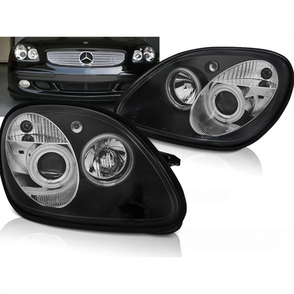 Fari anteriori Angel Eyes nero compatibile MERCEDES R170 SLK 04.96-04