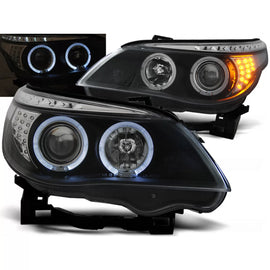 Fari anteriori Angel Eyes nero LED freccia compatibile BMW E60/E61 03-07