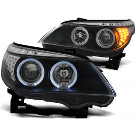Fari anteriori Angel Eyes nero LED freccia compatibile BMW E60/E61 03-07