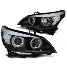 Carica l'immagine nel visualizzatore di Gallery, Fari anteriori Angel Eyes nero LED freccia compatibile BMW E60/E61 03-07