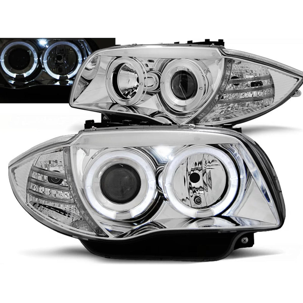 Fari anteriori Angel Eyes cromato compatibile BMW 1 E87/E81/82/88 04-11