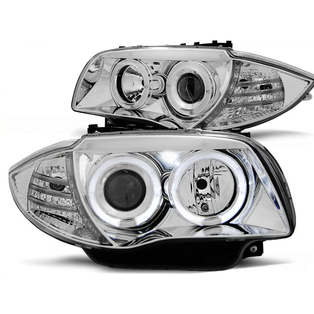 Fari anteriori Angel Eyes cromato compatibile BMW 1 E87/E81/82/88 04-11