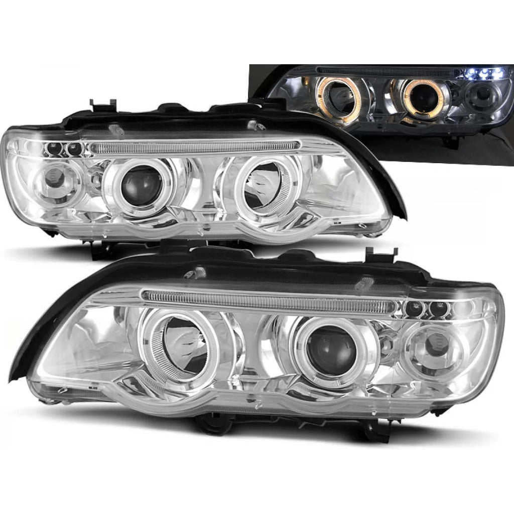 Fari anteriori Angel Eyes cromato compatibile BMW X5 E53 09.99-10.03
