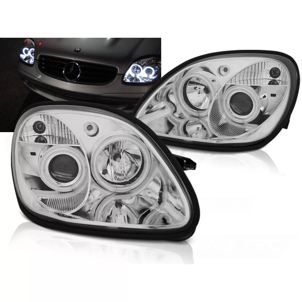 Fari anteriori Angel Eyes cromato compatibile MERCEDES R170 SLK 04.96-04