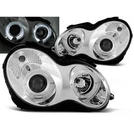 Fari anteriori Angel Eyes cromato compatibile MERCEDES W203 C-Classe 07.00-03.04