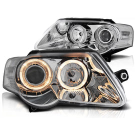 Fari anteriori Angel Eyes cromato compatibile VW PASSAT B6 3C 03.05-10