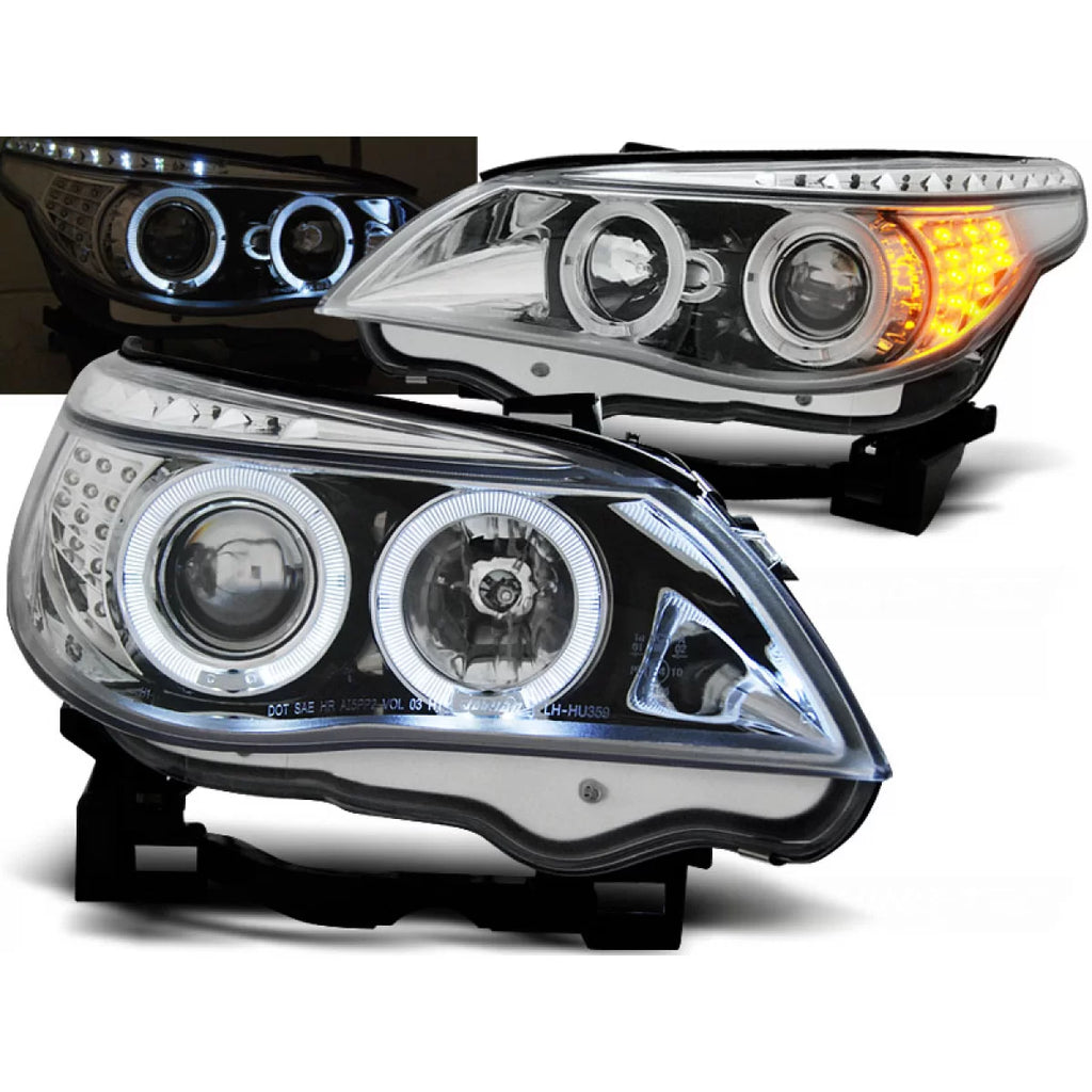 Fari anteriori Angel Eyes cromato LED freccia compatibile BMW E60/E61 03-07