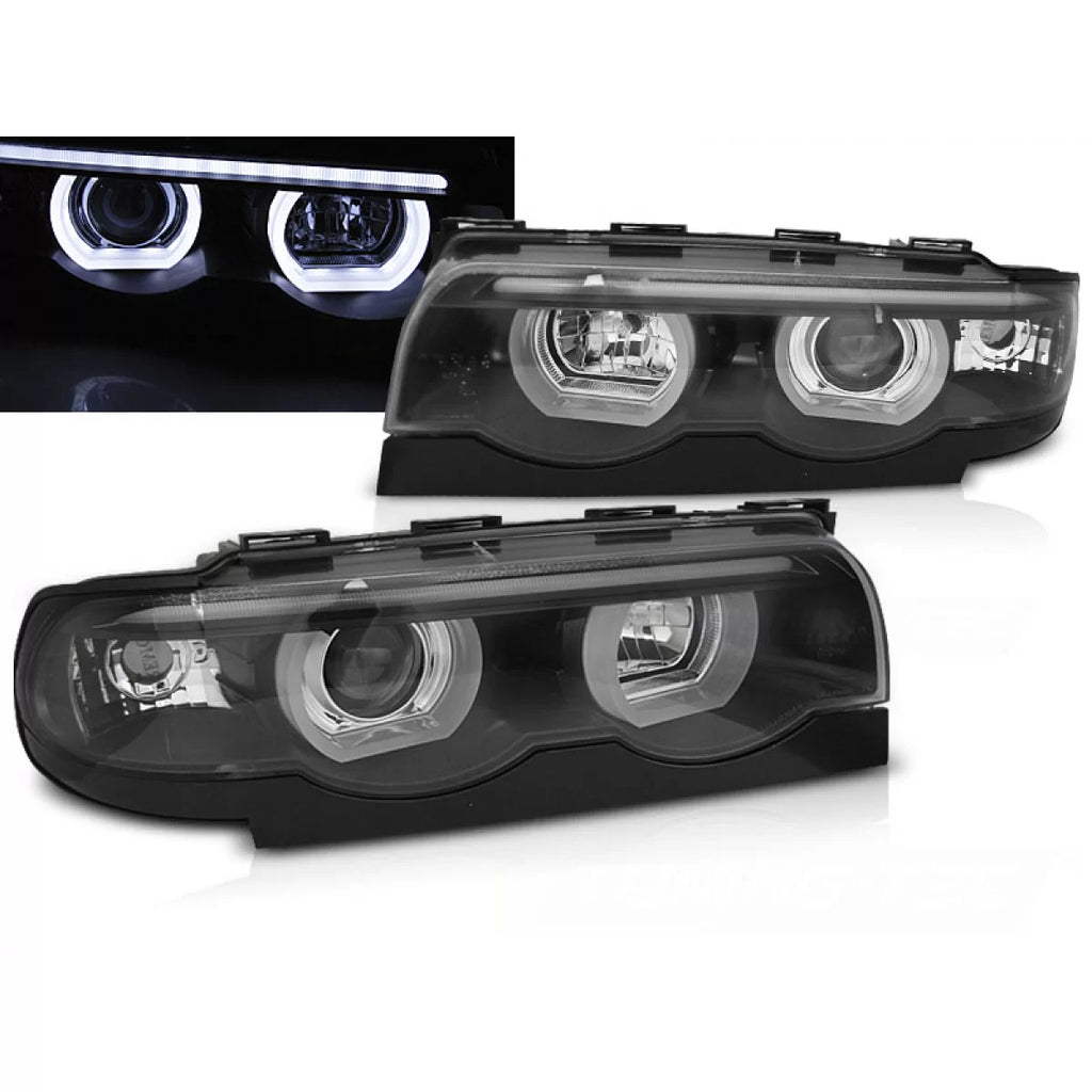 Fari anteriori Angel Eyes LED 3D nero compatibile BMW E38 94-01