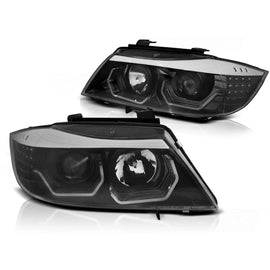 Fari anteriori Angel Eyes LED 3D nero compatibile BMW E90/E91 05-08