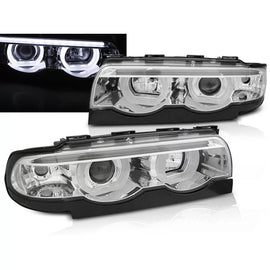 Fari anteriori Angel Eyes LED 3D cromato compatibile BMW E38 94-01