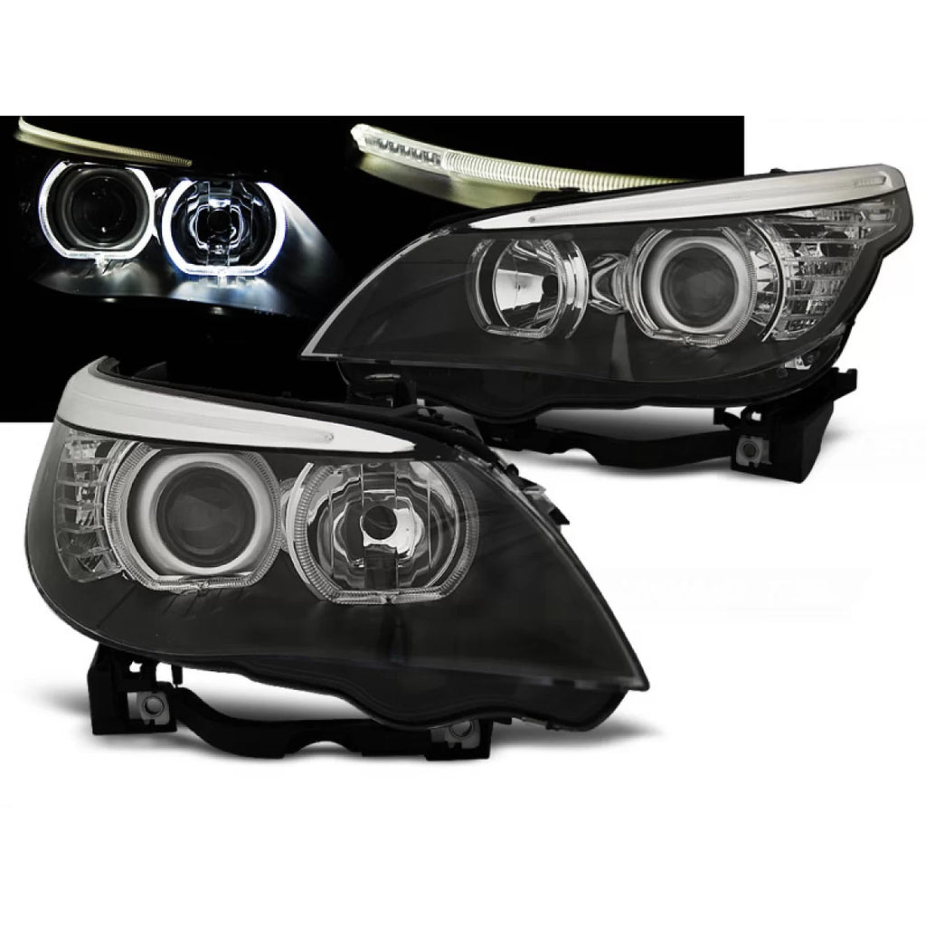 Fari anteriori Angel Eyes LED nero compatibile BMW E60/E61 03-07