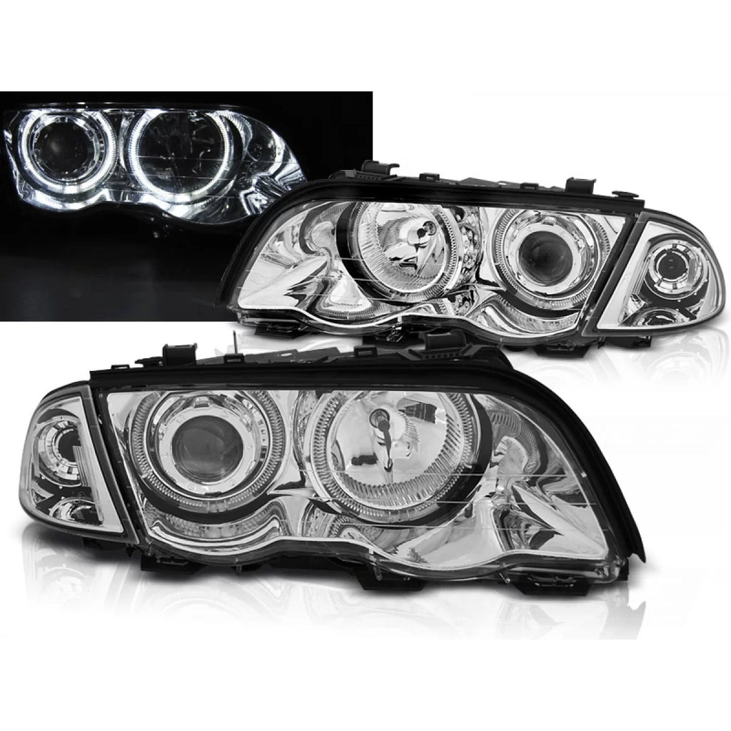 Fari anteriori Angel Eyes LED cromato compatibile BMW E46 05.98-08.01 S/T