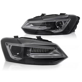 Fari anteriori neri LED compatibile VW POLO V 09-17