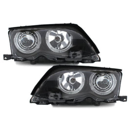 Fari anteriori per BMW Serie 3 E46 berlina Touring (09.2001-03.2005) 2 anelli luminosi nero