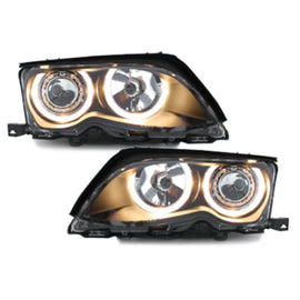 Fari anteriori per BMW Serie 3 E46 berlina Touring (09.2001-03.2005) 2 anelli luminosi nero
