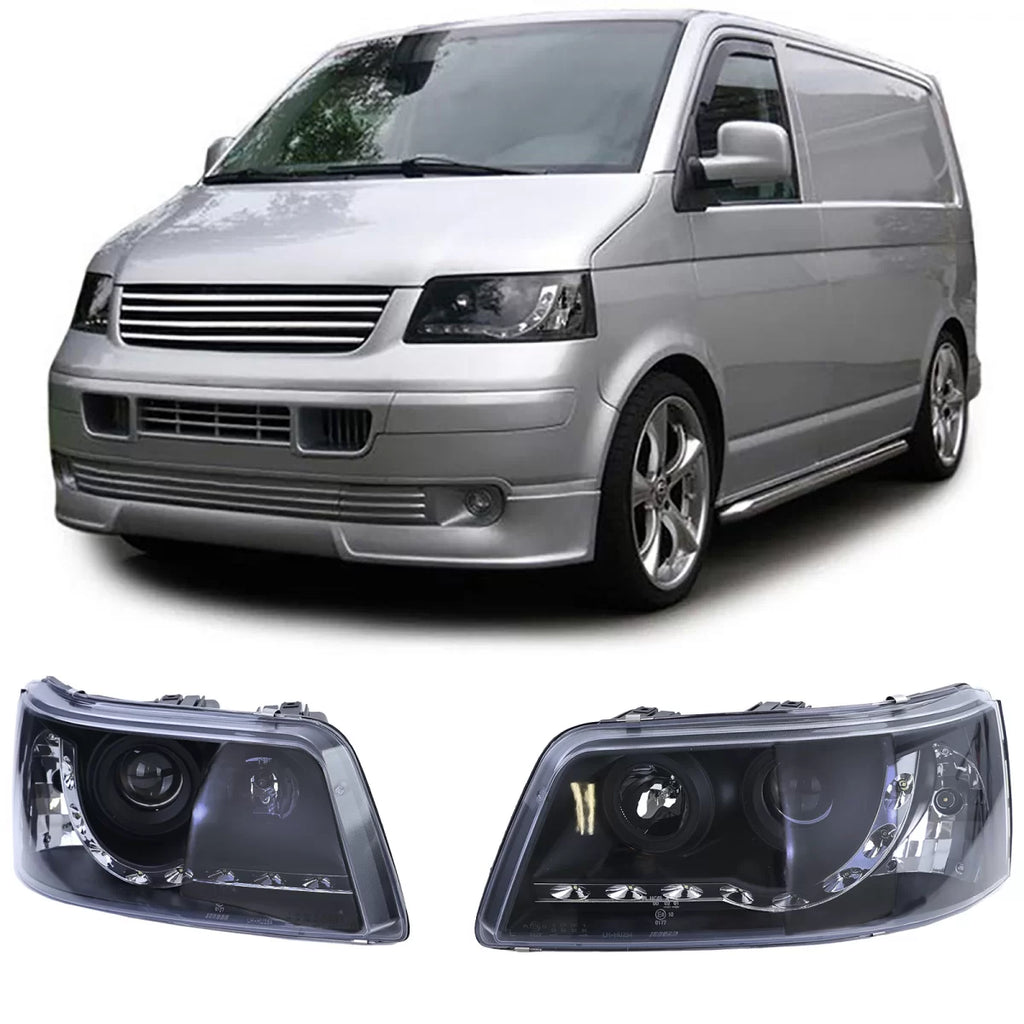 Fari anteriori con LED Luce diurna stile nero per VW Transporter Bus T5 03-09