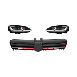 Fari anteriori LED sequenziale dinamico Turn luce con griglia per VW Golf 7 VII (2013-2017) R stile rosso