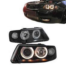 Carica l'immagine nel visualizzatore di Gallery, Set fari anteriori per Audi A3 8L 00-03 Angel Eyes nero H7/H7 Depo