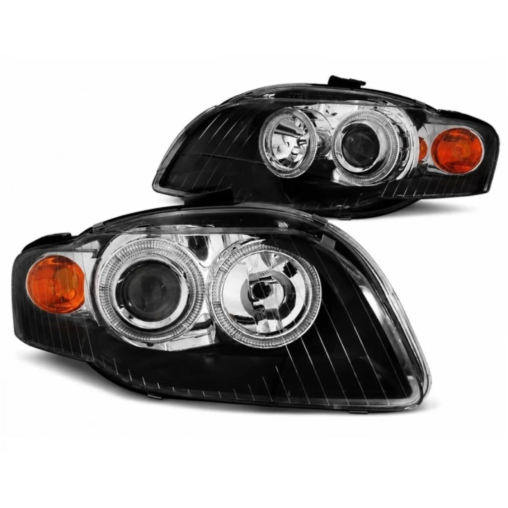 Set fari anteriori per Audi A4 B7 04-08 Angel Eyes nero H7/H7 Depo